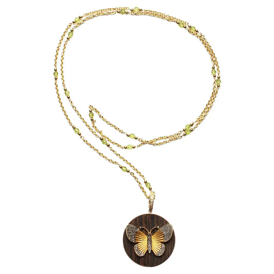 Clarissa Bronfman "Caracas" 14k Gold Peridot Necklace & Butterfly Ebony Pendant