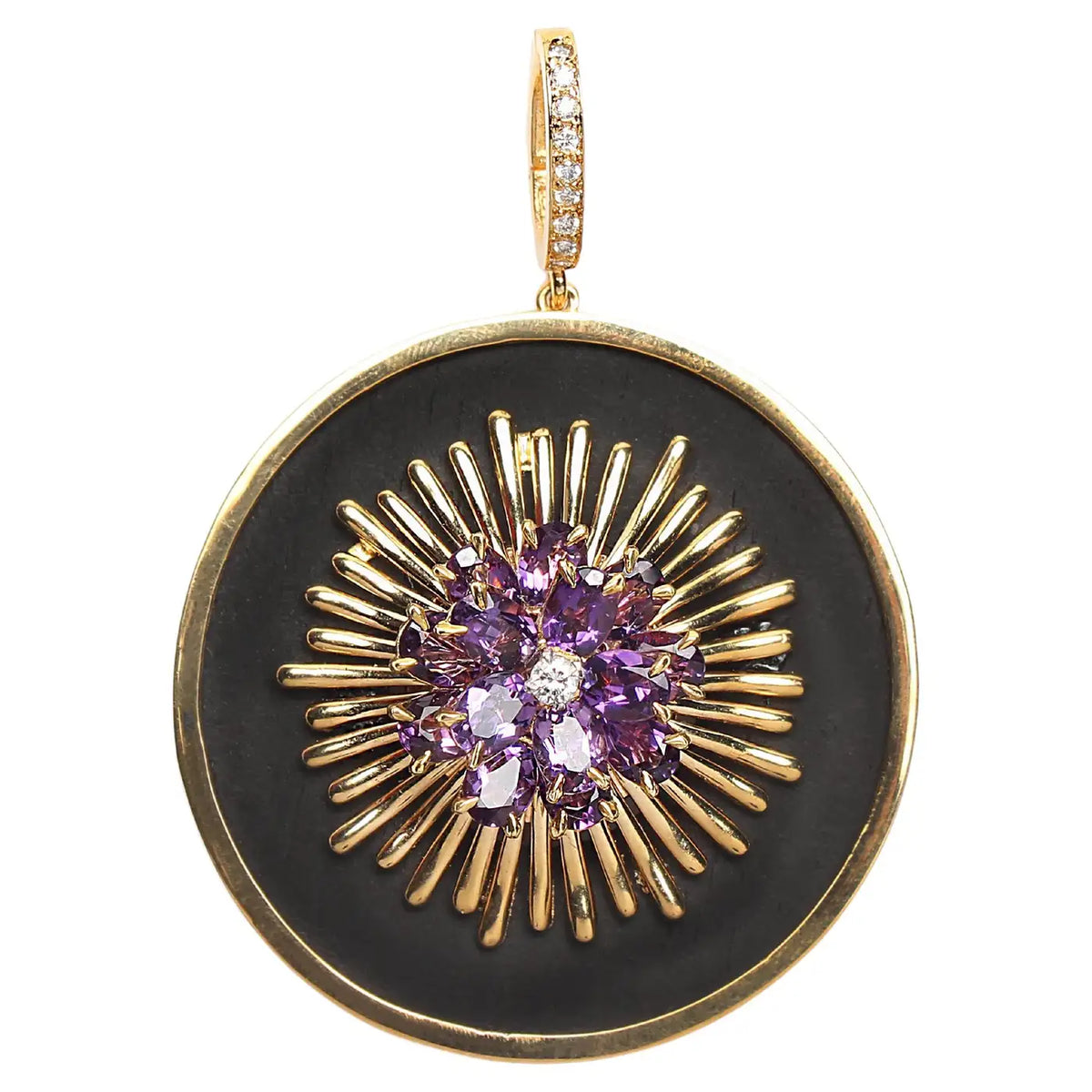 Sun With Diamond Rays Signature Large Ebony 14k Gold Amethyst Diamond Sun Rays Pendant ...