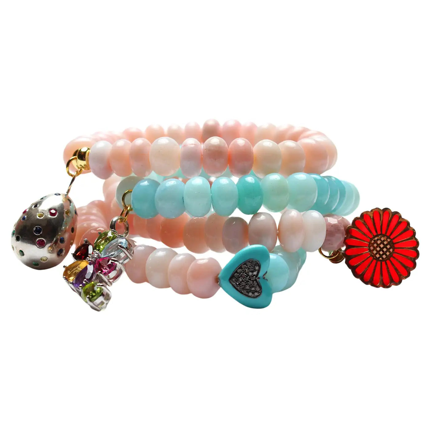 Cotton Candy Quartz Beaded Bracelet Collection Lot Of 4