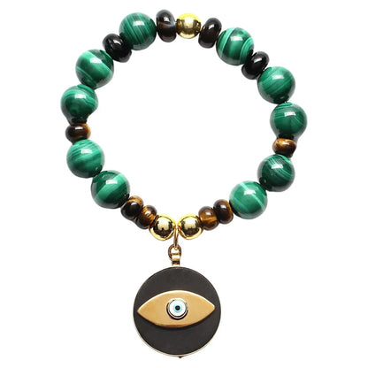 Signature Malachite Ebony Gold Tiger's Eye Evil Eye Beaded Bracelet