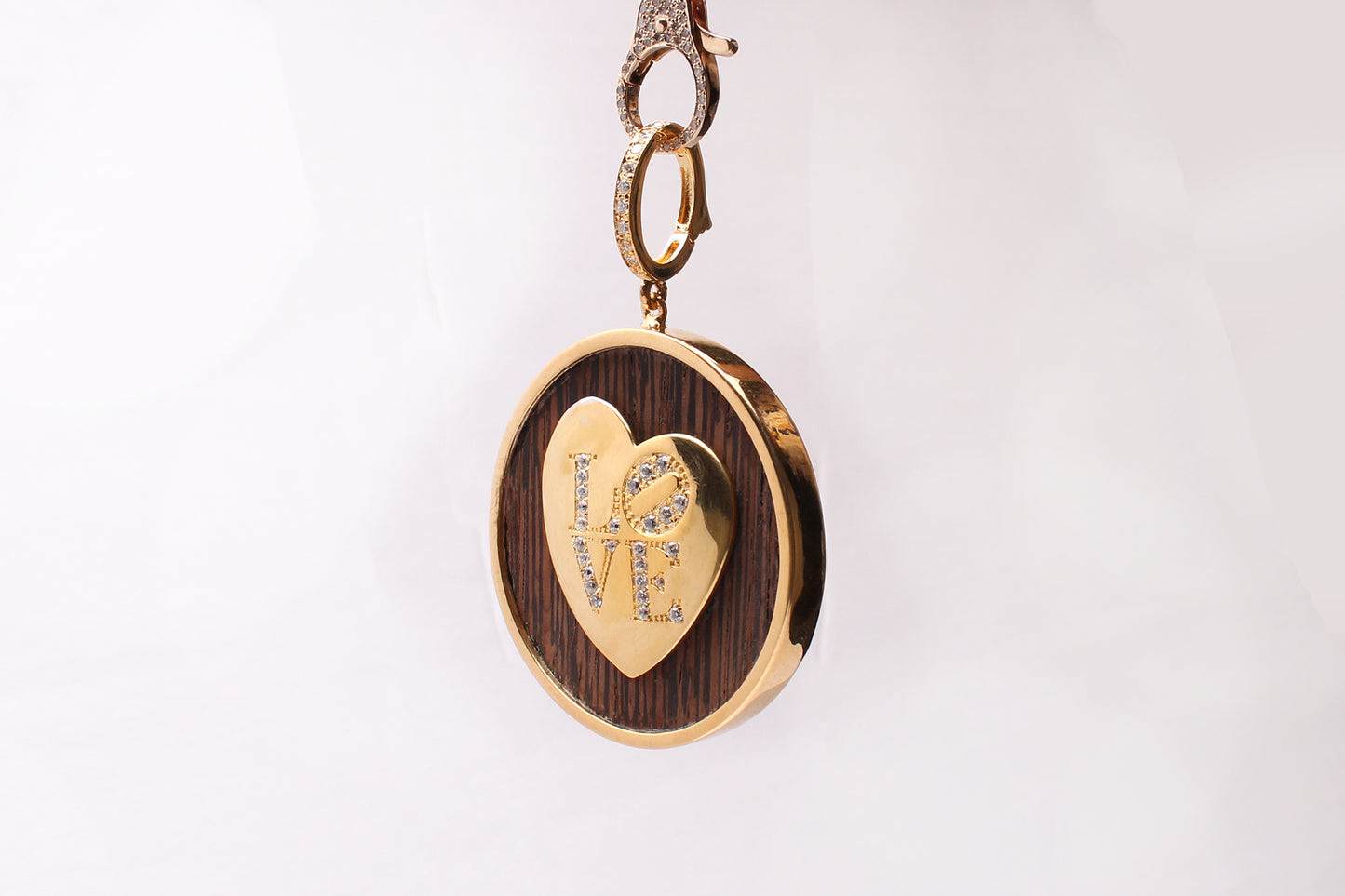 Bone Wood Gold Tourmaline Ruby Necklace & Gold Diamond Ebony Striped Love Pendant