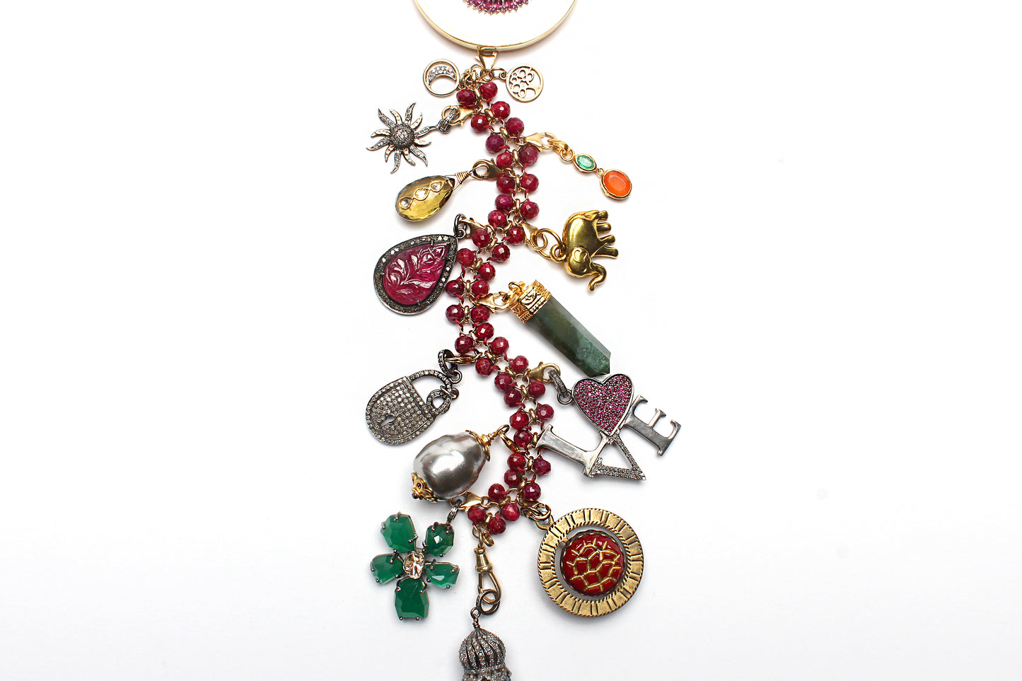 "Me Myself Divine III" Ruby Garnet Diamond Agate Symbol Tree