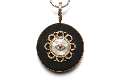 Signature 14k Gold Sapphire Diamond Mother of Pearl Ebony Evil Eye Pendant & Pearl Diamond Tiger's Eye Rosary