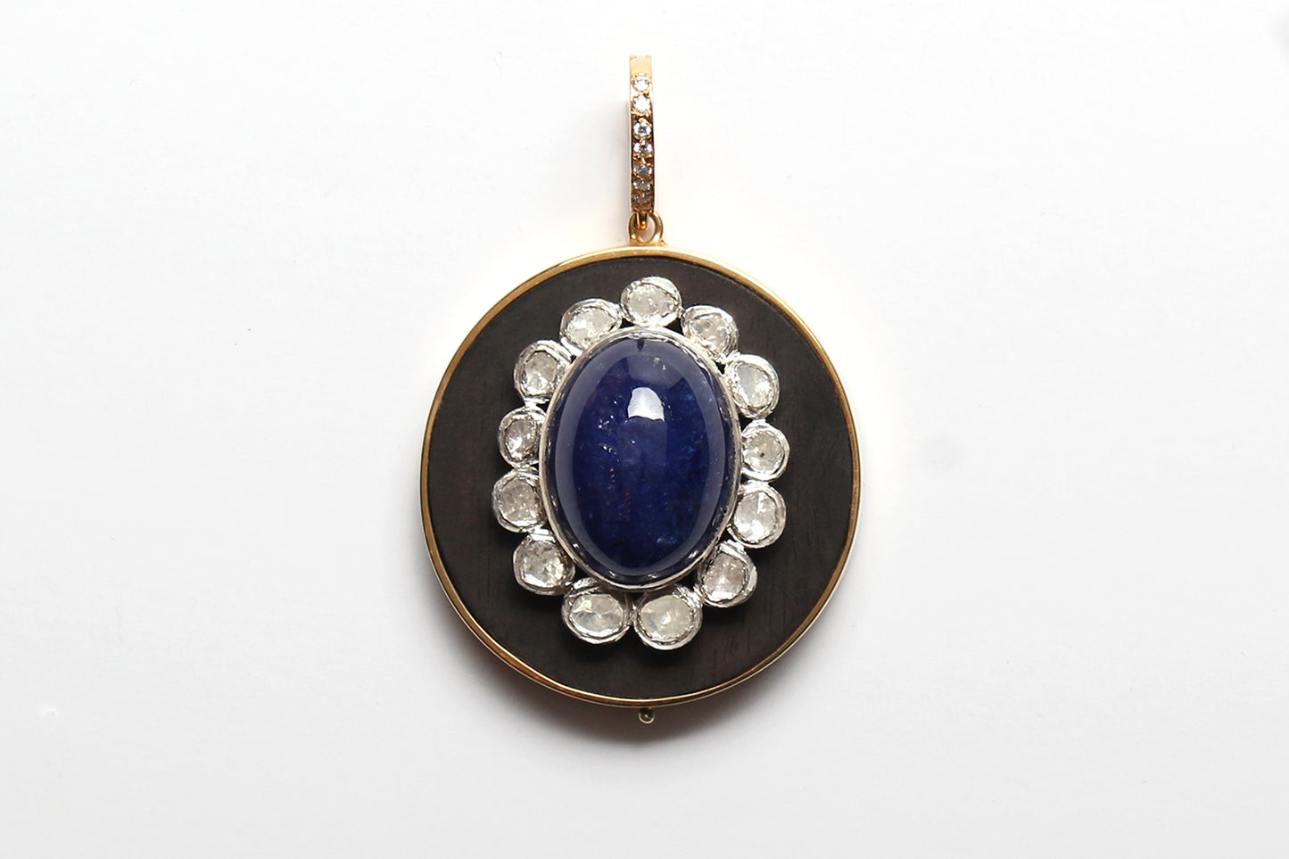 Signature Sapphire Diamond Gold Ebony Pendant & Black Gold Alonso Necklace