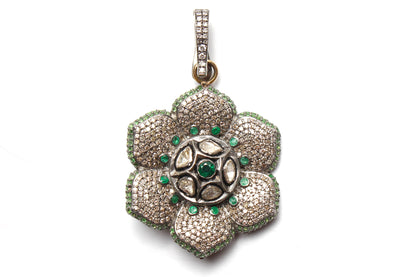 62" Tiger/s Eye Gold Diamond Rosary Wrap Around Necklace & 14k Gold Yellow Topaz Sun & Diamond Emerald Flower Pendants