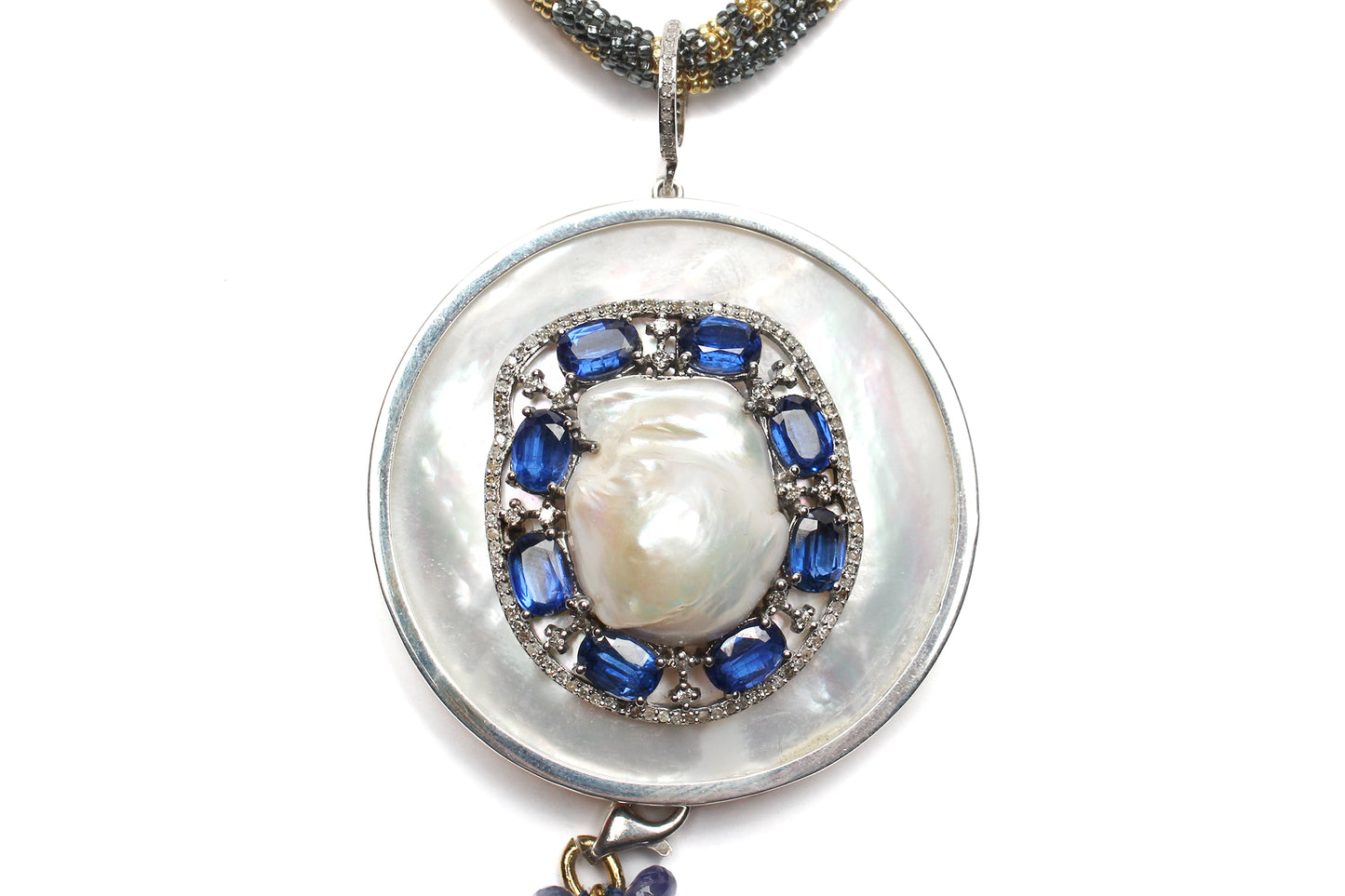 Signature Mother Of Pearl Sapphire Pearl Diamond Sterling Silver Pendant