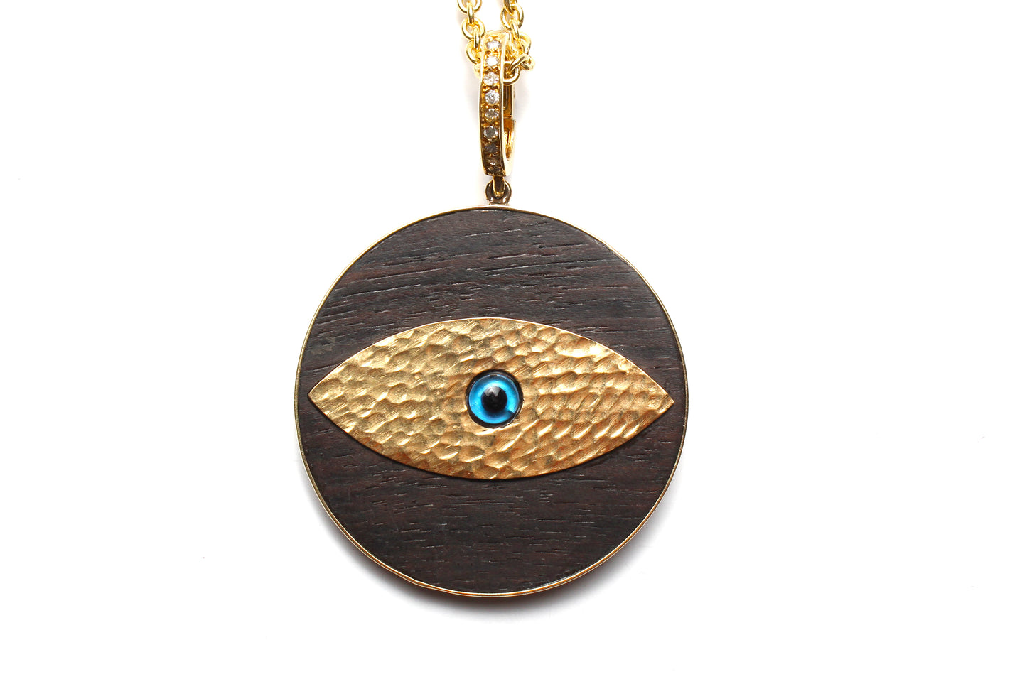 14k Gold Diamond Hammered Ebony Evil Eye & Alonso Turquoise Silver Morse Necklace