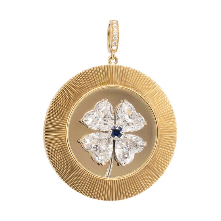 Signature Custom Design Gold Four Leaf Clover Disc Pendant