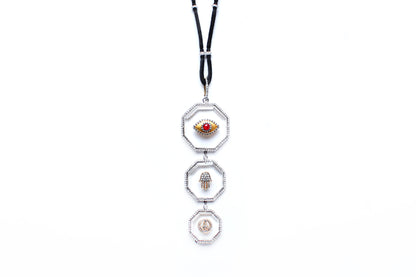 Signature 3-Tier Crystal Ruby Eye Pendant on Diamond and Suede Cord
