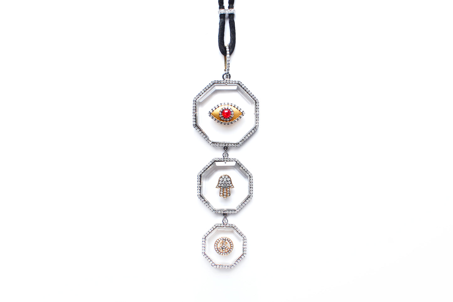 Signature 3-Tier Crystal Ruby Eye Pendant on Diamond and Suede Cord