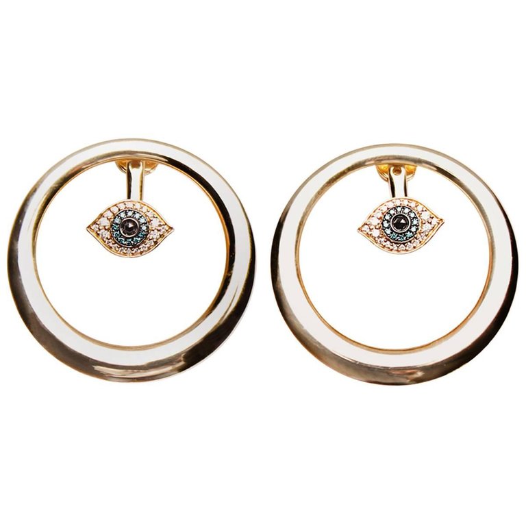 Round 14k Gold Diamond Eye Earrings