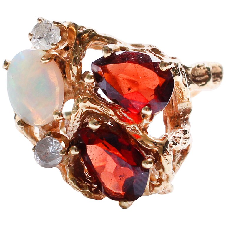 Ruby, Ethiopian Opal, Diamond Ring