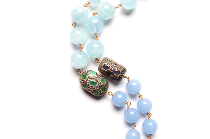 Chalcedony Aquamarine Opal Emerald Rosary & Ebony Diamond Peace Pendant