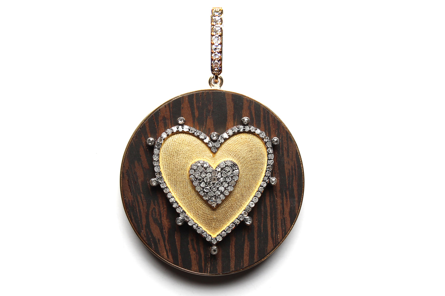 Smoky Brown Quartz Rosary & 14k Gold Diamond Striped Ebony Two Tone Heart Ebony Pendant