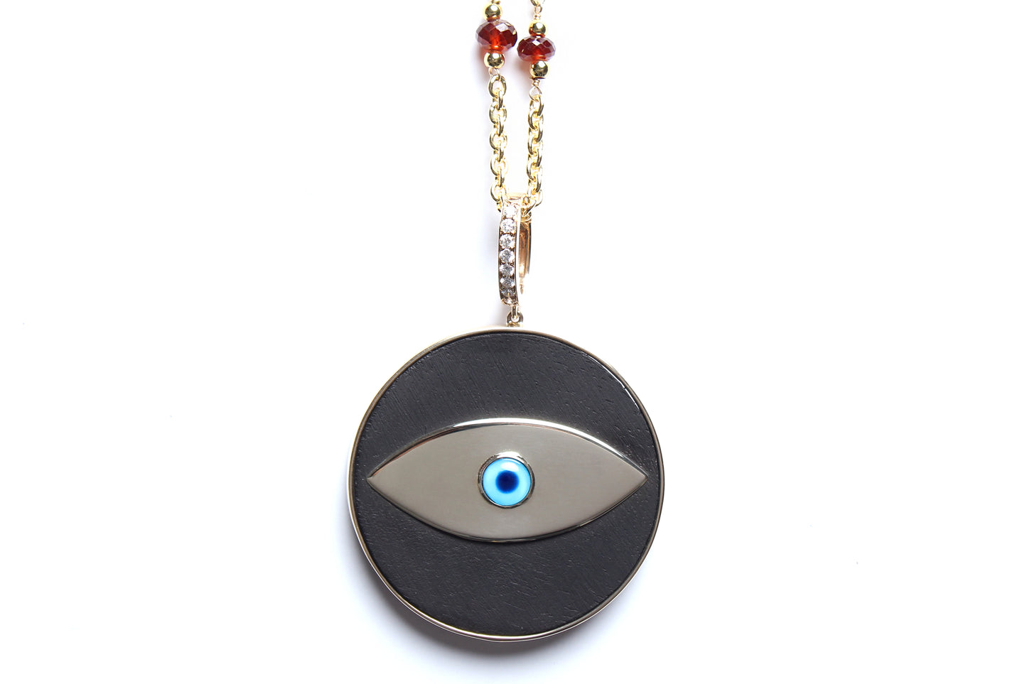 Ebony Evil Eye Pendant Ebony Sapphire Cinnabar Beaded Necklace