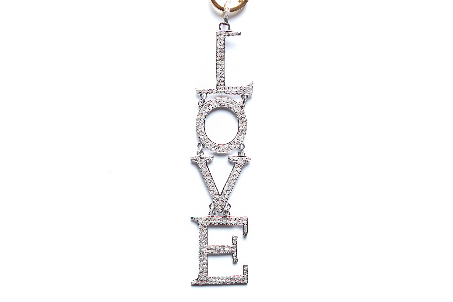 Signature Custom Sterling Silver 14k gold Diamond LOVE Vertical Pendant Necklace