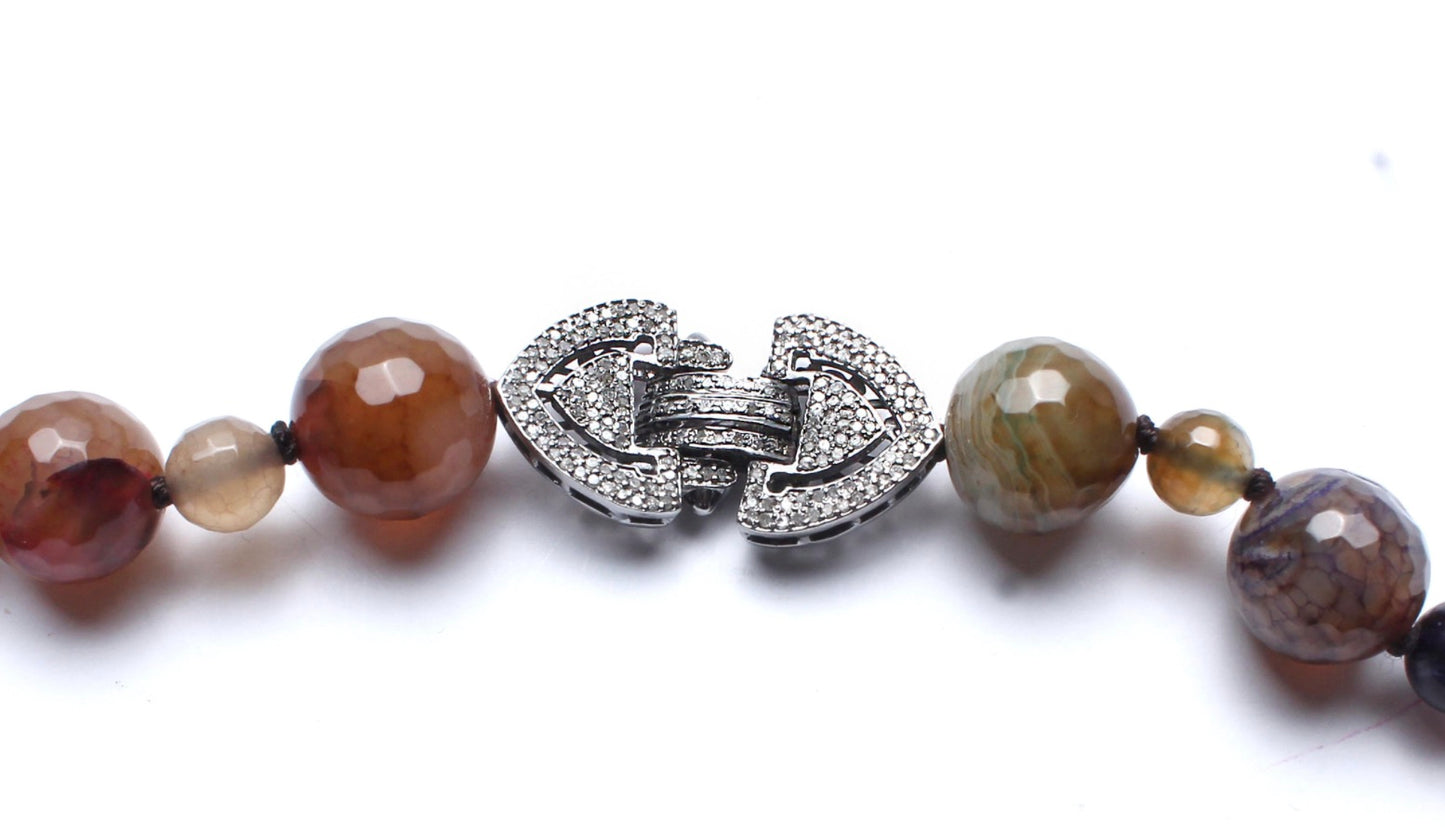 Multi Agate Diamond Sapphire Enamel Ruby Circular Symbol Pendant Beaded Necklace
