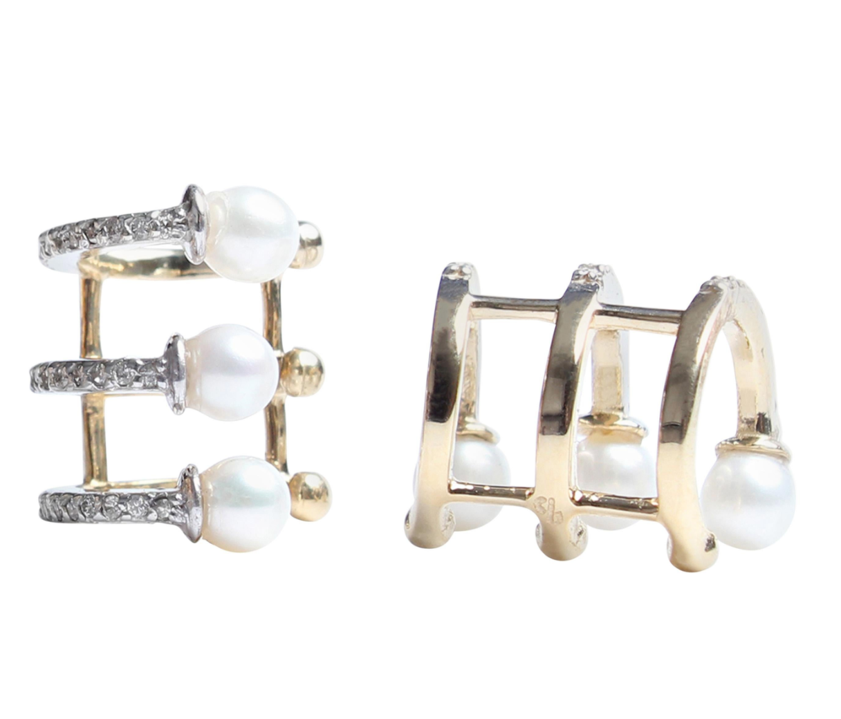 Signature 14 Karat Gold, Diamond, Pearl "Bettina" Cuff Earring