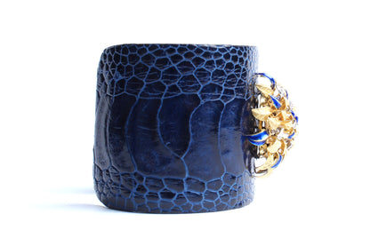 Blue Crocodile 14 Karat Gold Enamel Flower Bush Cuff Bracelet