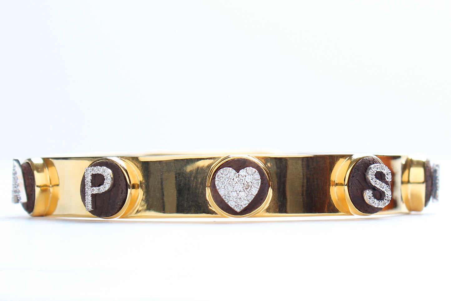 Custom "Circle of Love" 14k Gold Diamond Ebony Bangle Bracelet