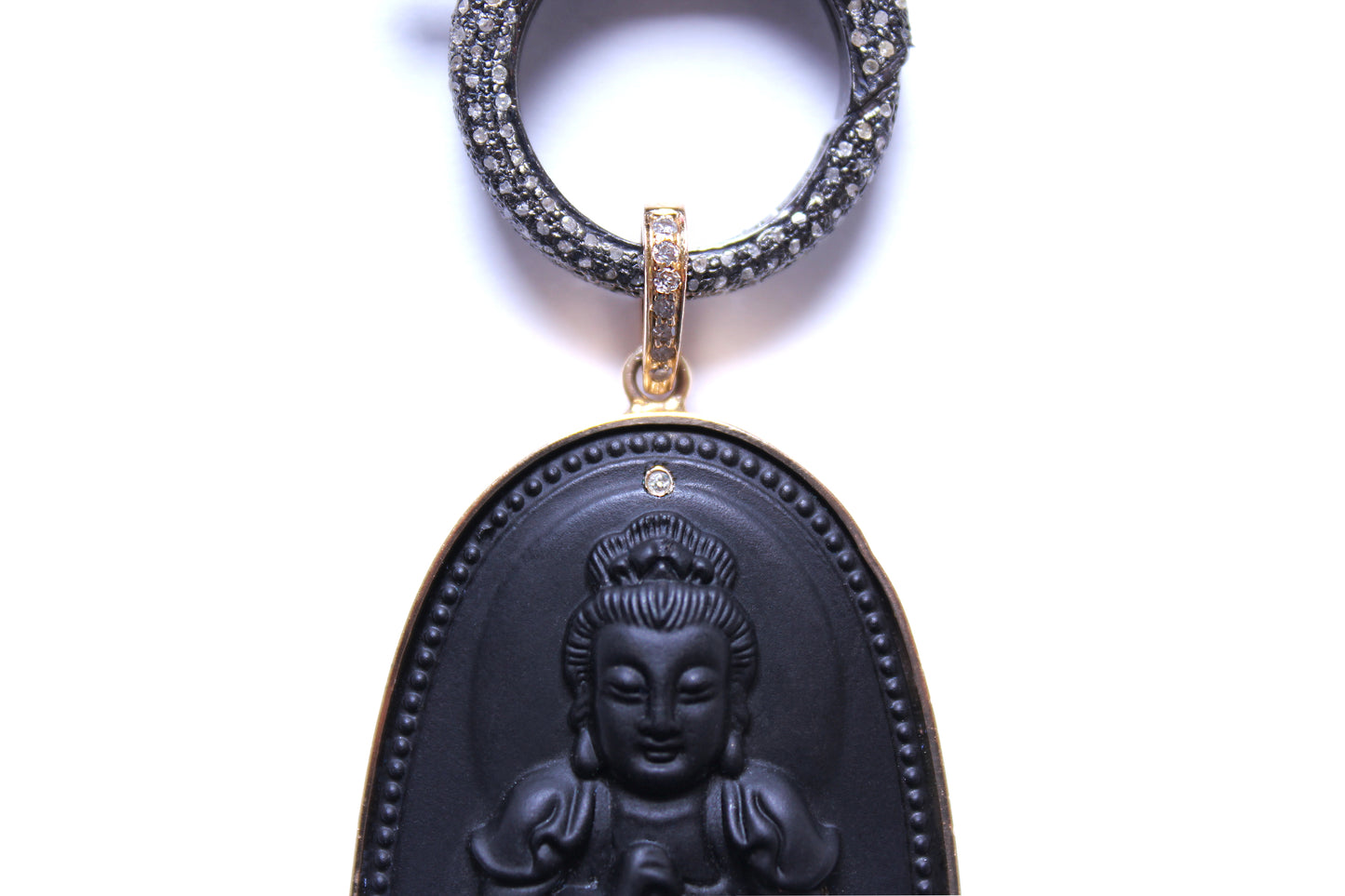 Volcanic Rock 14k Gold Diamond Hand Carved Buddha Pendant