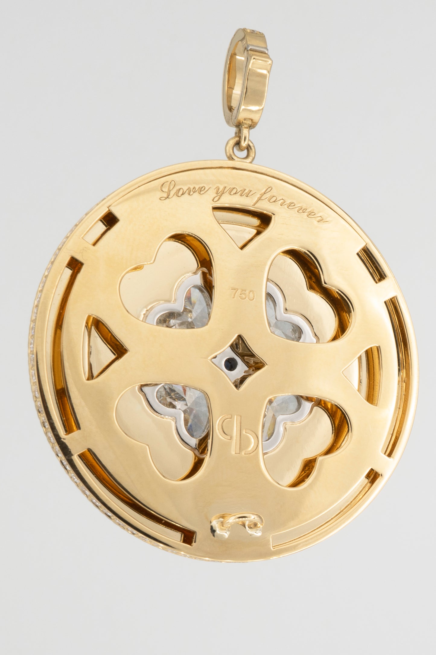 Signature Custom Design Gold Four Leaf Clover Disc Pendant