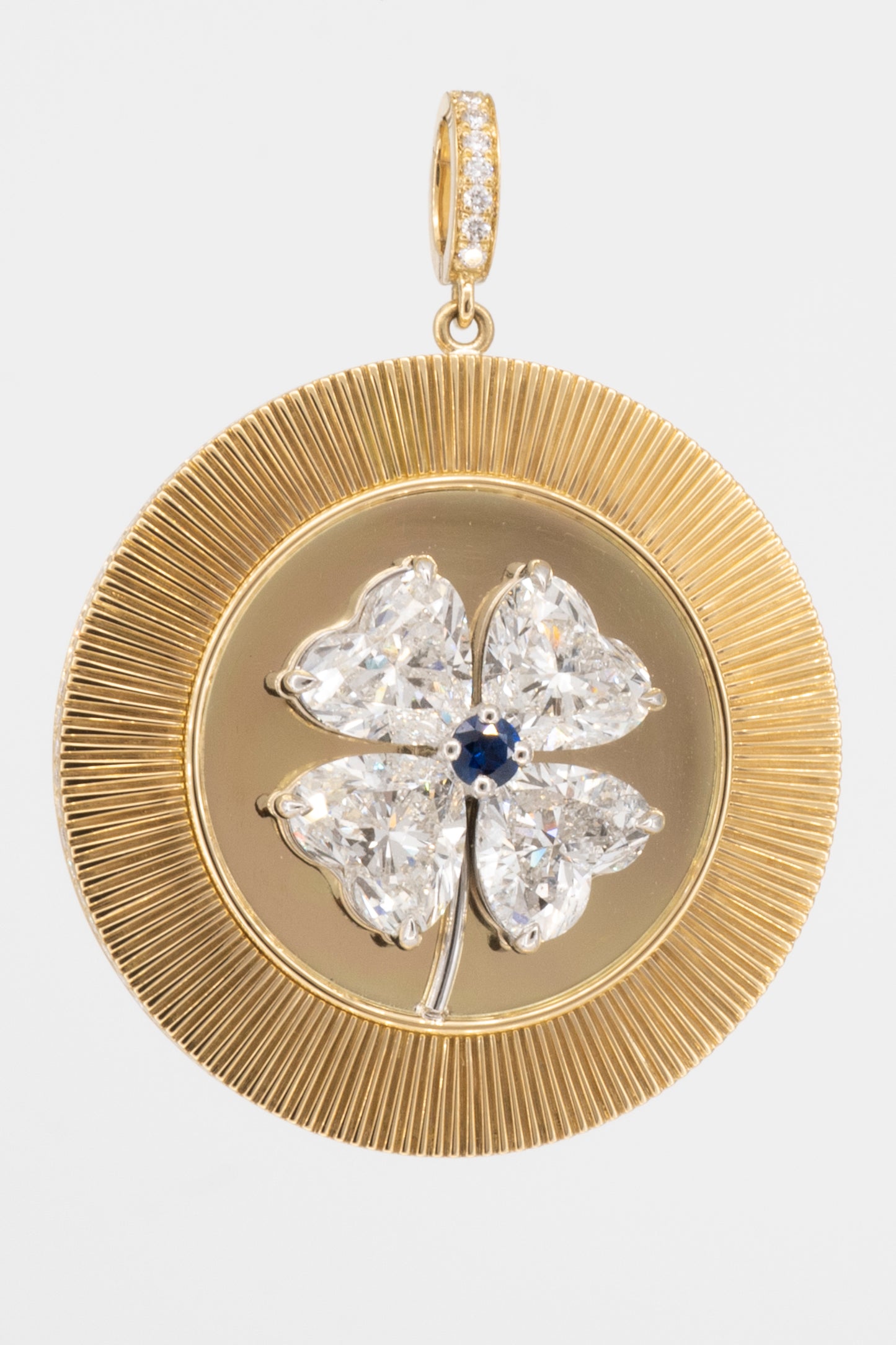 Signature Custom Design Gold Four Leaf Clover Disc Pendant