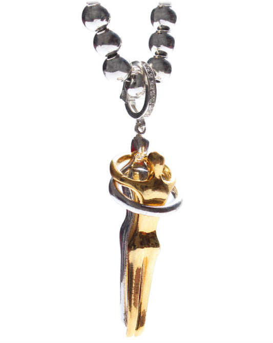 Signature 14k Gold Silver Diamond "Embrace" Pendant Silver Otto Lock On Silver Ball Chain