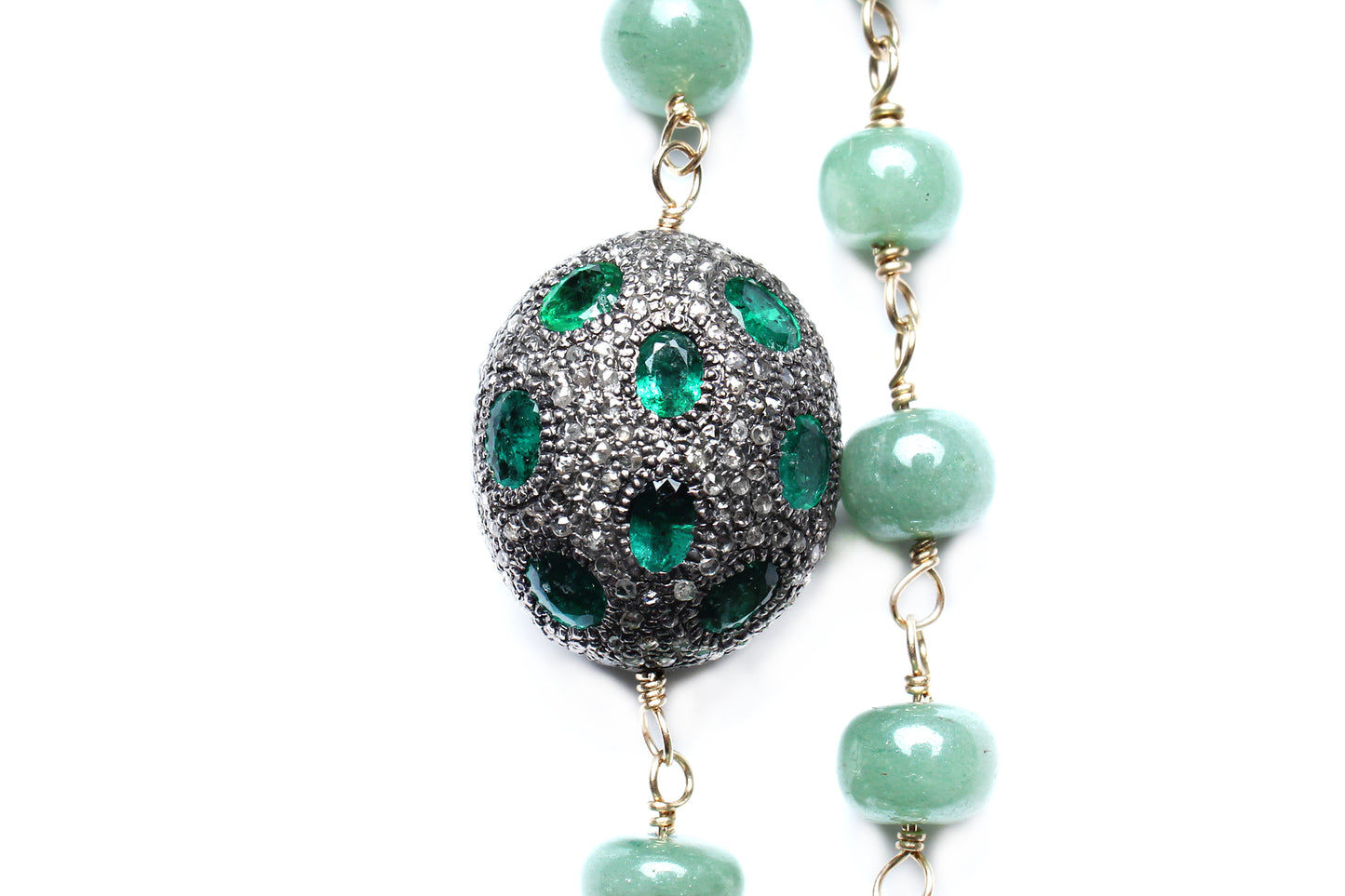 Agate 14kgold Keynite Diamond Emerald Pendant Rosary Necklace