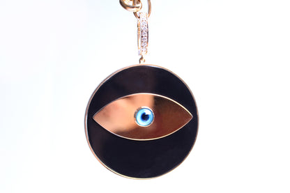 Black Smoky Agate Rosary 14k Gold Diamond Ebony Evil Eye Pendant Necklace