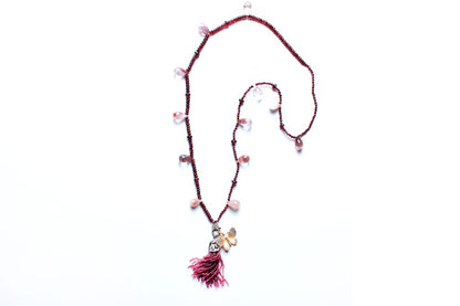 Garnet Rubelite Diamond Ruby 14k gold Butterfly Tassel Beaded Necklace