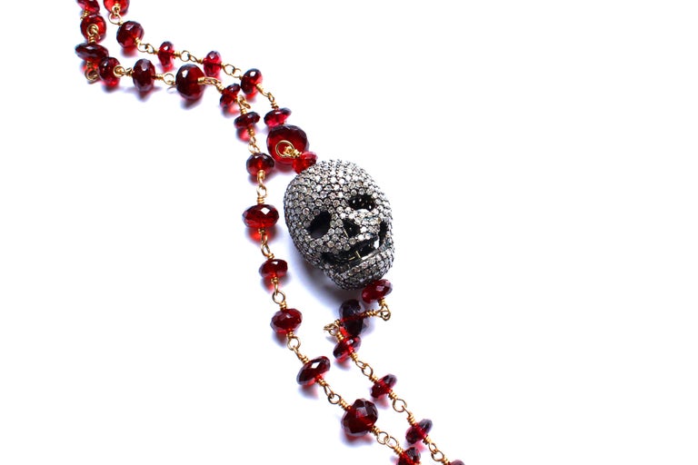 Garnet, Diamond Skull, Ruby, Mother of Pearl Cross Rosary