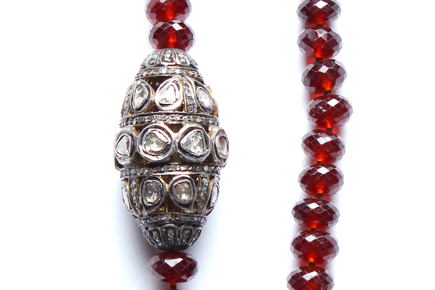 Garnet Rose Cut Diamond Beaded Cross Pendant Beaded Necklace