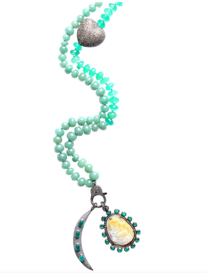 Agate Onyx Diamond Heart Tourmaline Opal Buddha Moon Beaded Necklace