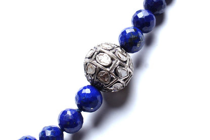 Lapis Beads 18", Rose Cut Diamonds, Mother of Pearl Necklace
