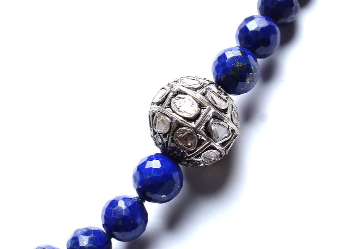 Lapis Lazuli Rose Cut Diamond Sterling Silver Enamel Cross Beaded 18" Necklace