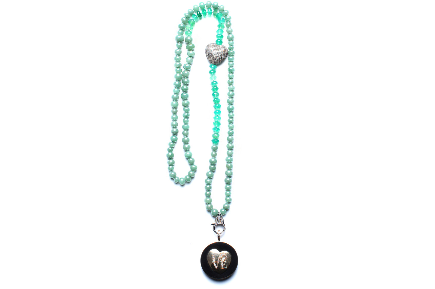Green Onyx Ebony 14 Gold 'LOVE' Beaded Necklace