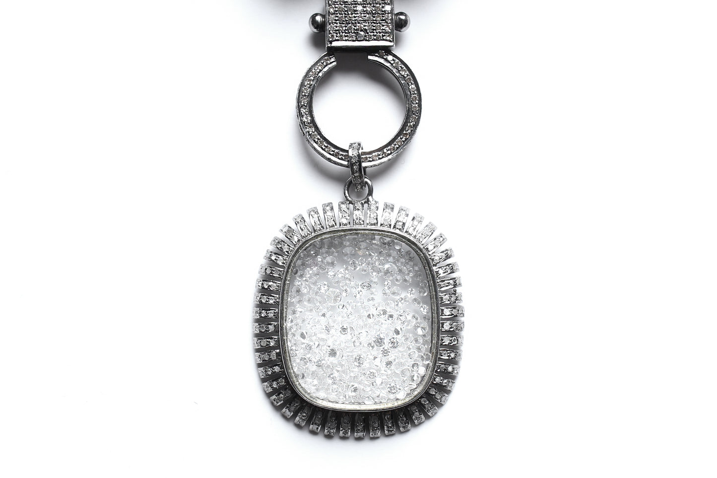 Botswana Agate Diamond  Ruby Sapphire Emerald Beaded Crystal Diamond Shaker Pendant Necklace