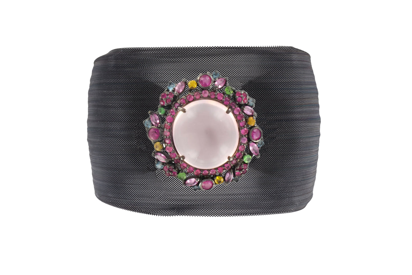 Quartz Pink Sapphire Mesh Cuff Bracelet