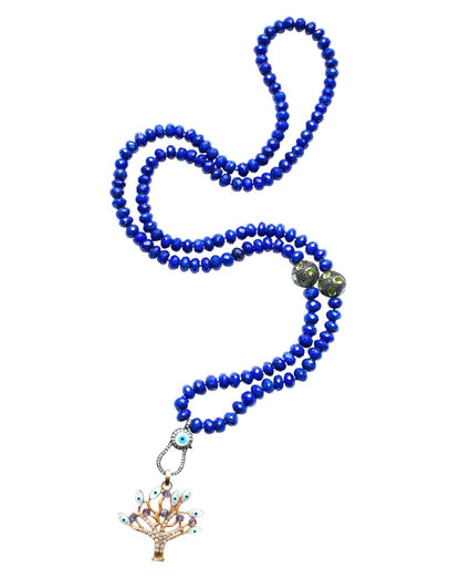 Lapis Lazuli Beads Peridot Enamel Diamond 14k gold Tanzanite Tree Of Life Pendant Beaded Necklace