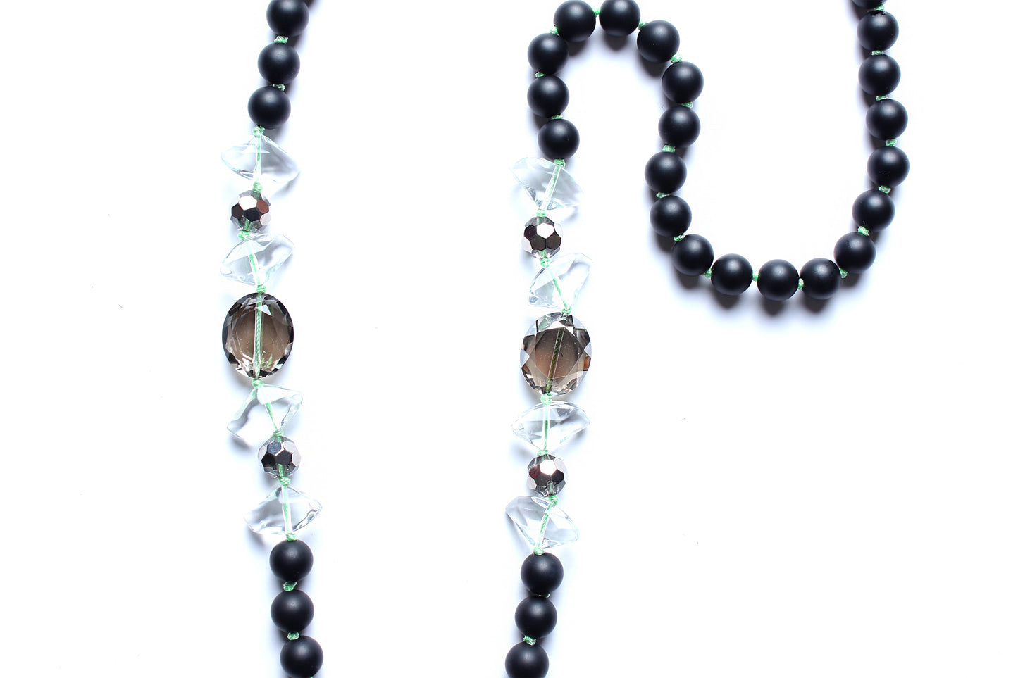 Onyx Crystal Green Thread Crescent Diamond Moonstone Onyx Diamond Tassel Enamel Heart Necklace
