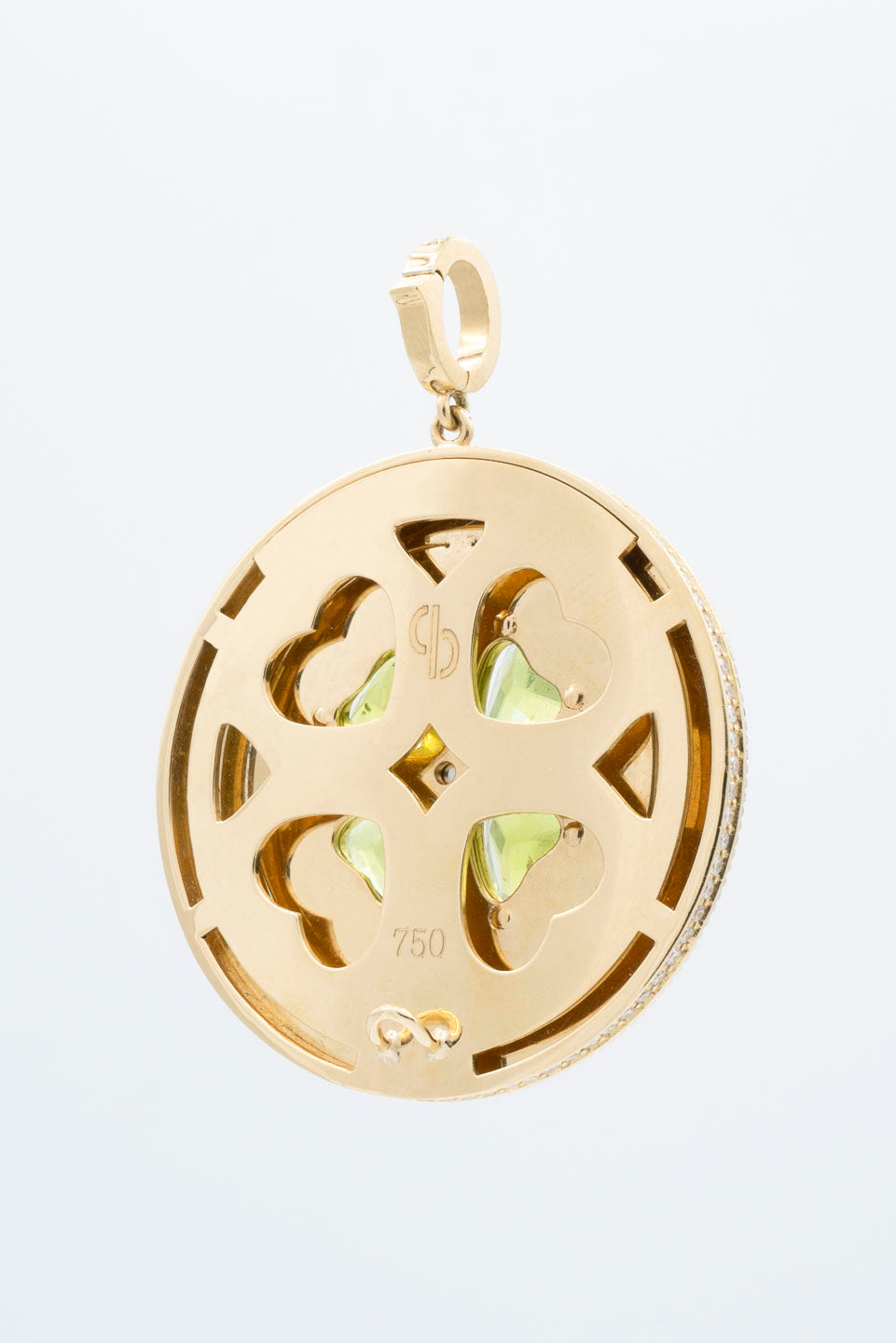 Signature Custom Design Gold Four Leaf Clover Disc Pendant