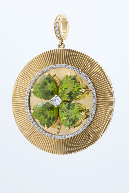Signature Custom Design Gold Four Leaf Clover Disc Pendant