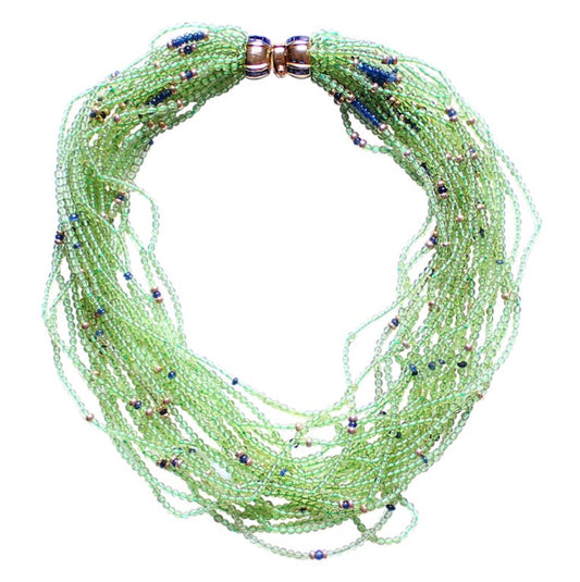 Multi Strand Peridot Lapis 14k Gold Sapphire Beaded Necklace