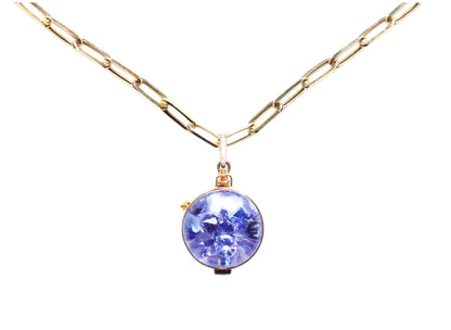 Stackable Tanzanite Shaker Pendant 14k Gold PaperclipLink Chain Necklace
