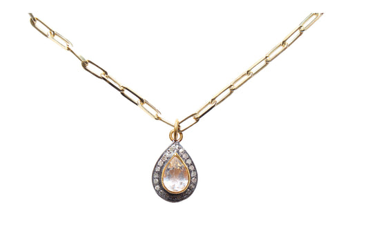 Stackable Diamond Topaz 14k Gold Paper Clip Link Chain Necklace