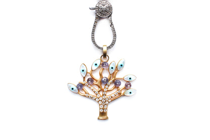 Iridescent Diamond, Silver, Enamel, 14 Karat Gold Tree of Life Necklace