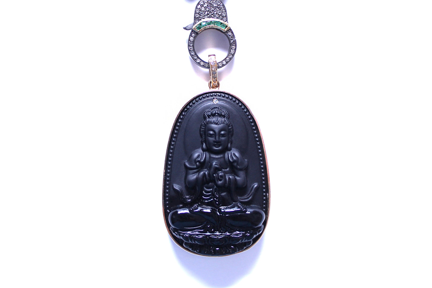 Volcanic Rock 14k Gold Diamond Hand Carved Buddha Pendant