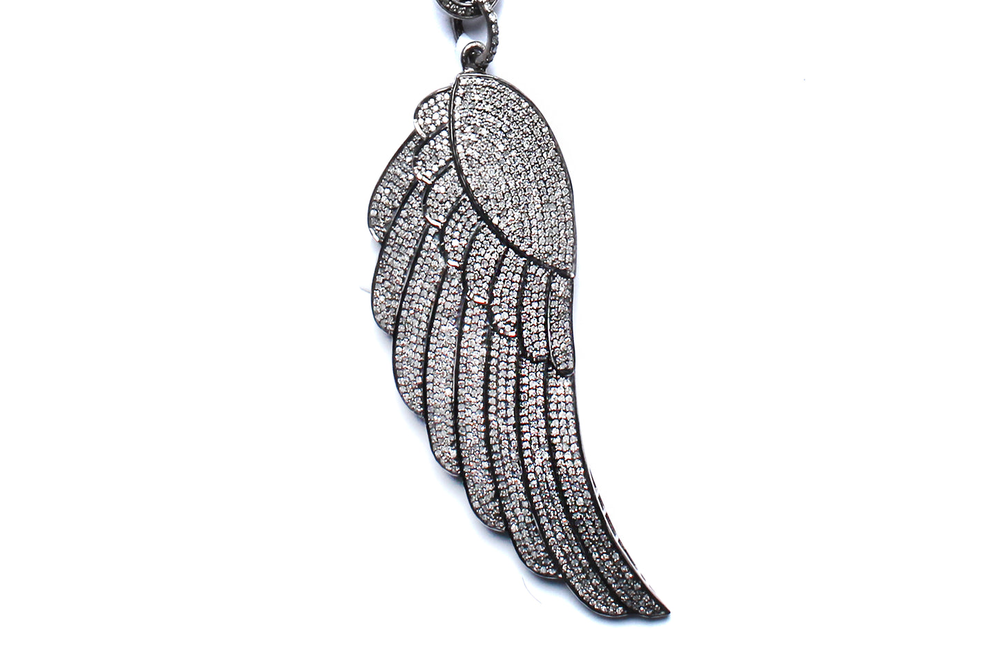Lapis 18" Rose Cut Diamond Angel Wing Pendant Beaded Necklace